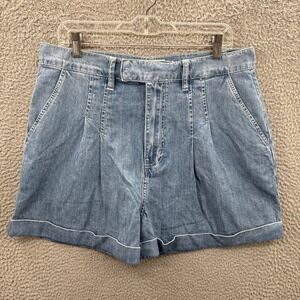 FRAME Rhythm Denim Shorts Women Size 10 Blue Pleated Cuffed High Rise